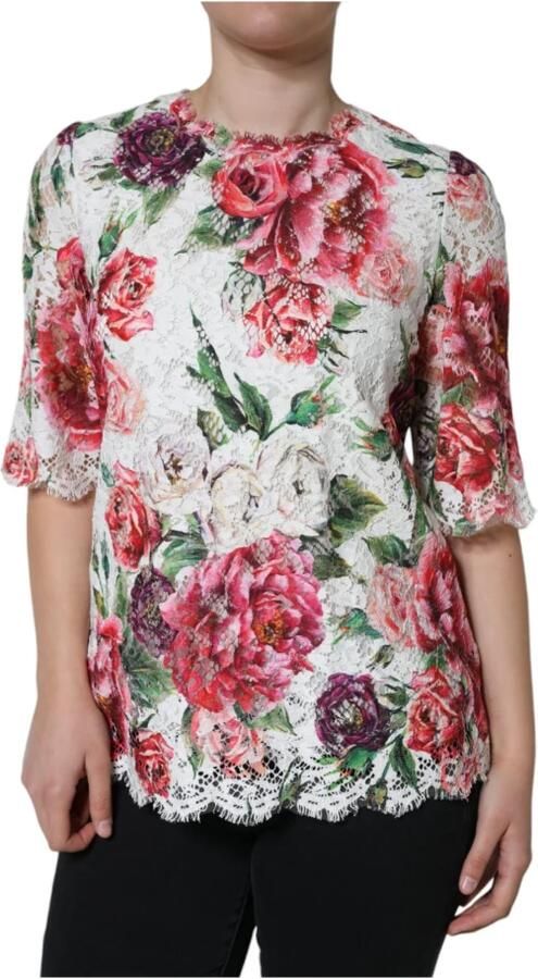 Dolce & Gabbana Witte Bloemenkanten Blouse met Zijde Multicolor Dames - Foto 5