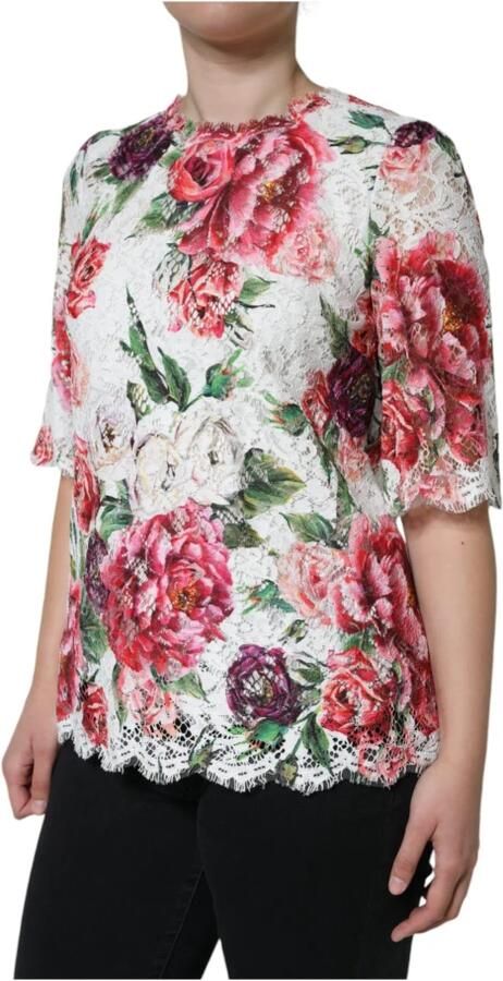 Dolce & Gabbana Witte Bloemenkanten Blouse met Zijde Multicolor Dames - Foto 4