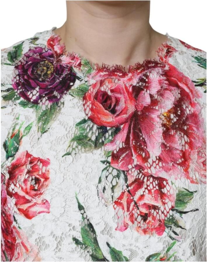 Dolce & Gabbana Witte Bloemenkanten Blouse met Zijde Multicolor Dames
