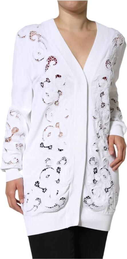 Dolce & Gabbana Witte Bloemige Cardigan Sweater Knoopsluiting White Dames