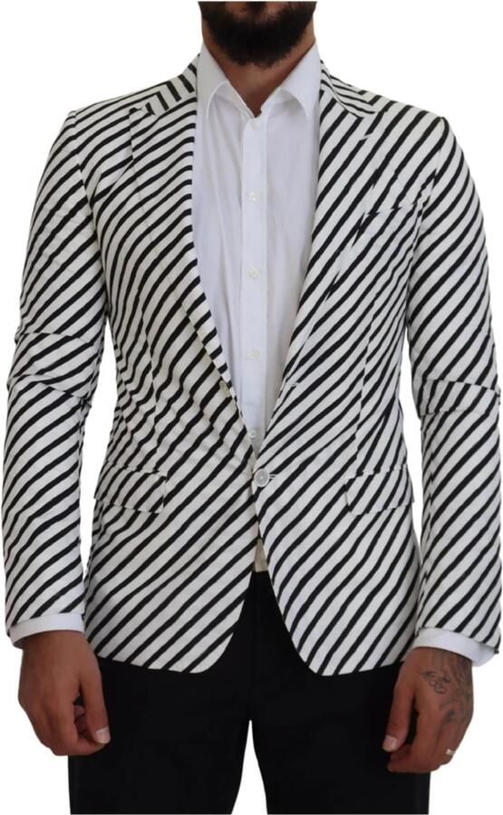 Dolce & Gabbana Witte Gestreepte Blazer Jas Sport Stijl Black Heren - Foto 6