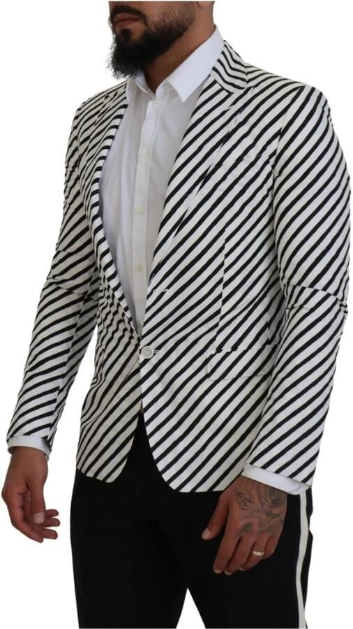 Dolce & Gabbana Witte Gestreepte Blazer Jas Sport Stijl Black Heren - Foto 5