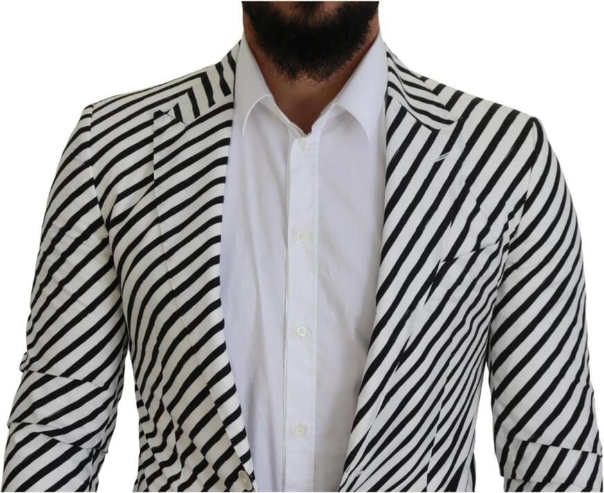 Dolce & Gabbana Witte Gestreepte Blazer Jas Sport Stijl Black Heren