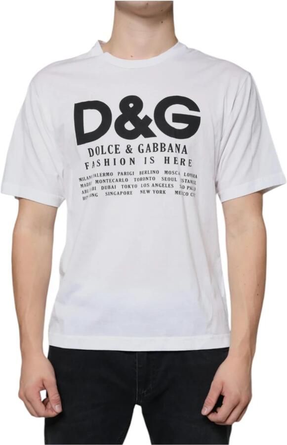 Dolce & Gabbana Witte Katoenen Logo Print T-Shirt White Heren