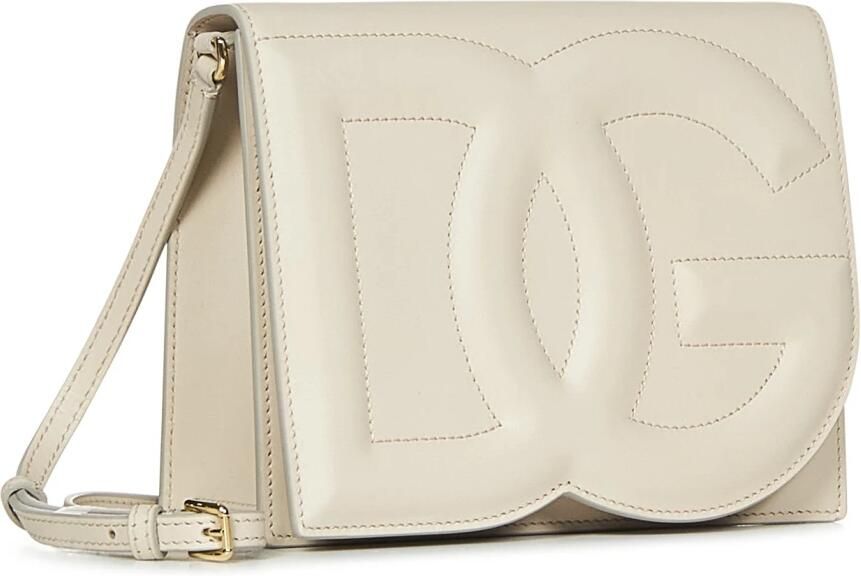 Dolce & Gabbana Ivoorleren Tas met Logo Inprenting en Verstelbare Schouderband Beige Dames - Foto 4