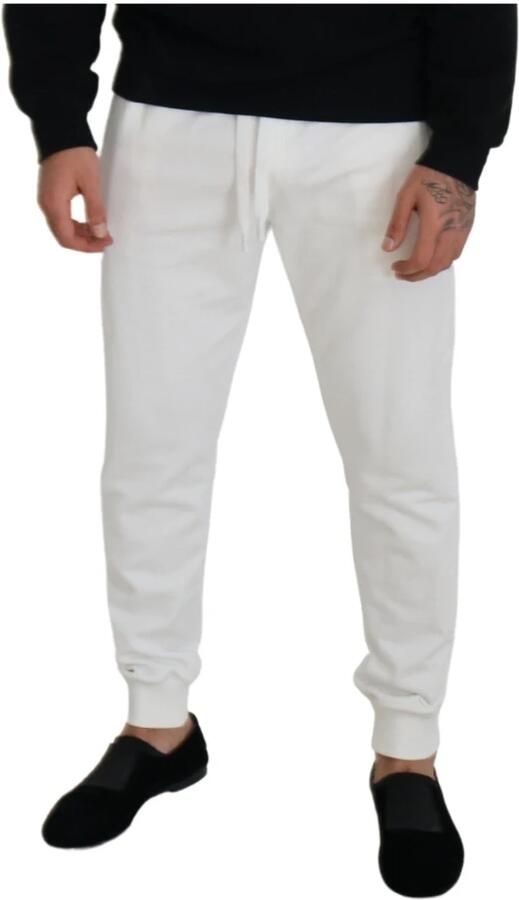 Dolce & Gabbana Witte Logo Katoenen Sweatpants Klassieke Pasvorm White Heren