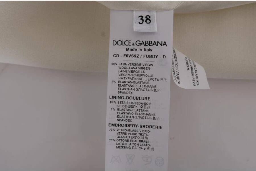 Dolce & Gabbana Witte Wol Stretch Broche Shift Jurk White Dames - Foto 7