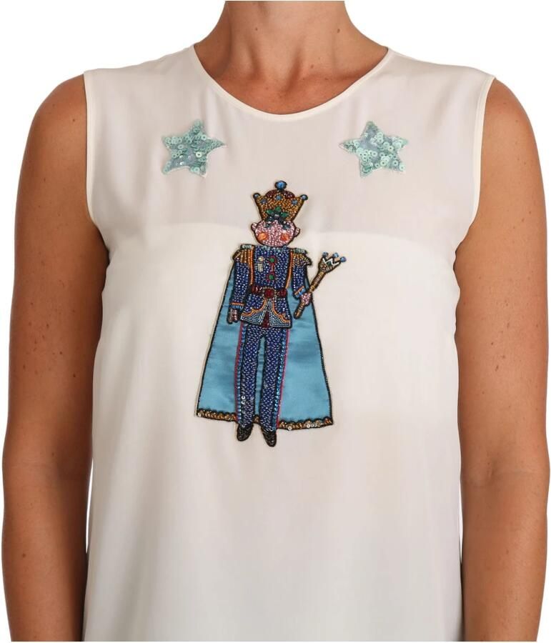 Dolce & Gabbana Witte Zijden Kristallen Pailletten Fee T-shirt White Dames