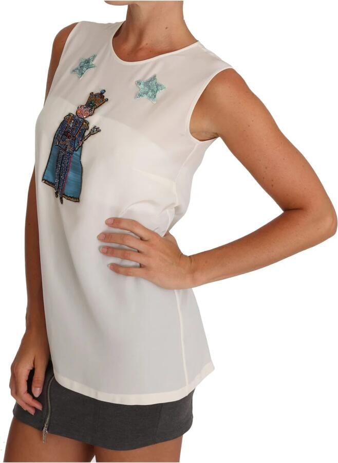 Dolce & Gabbana Witte Zijden Kristallen Pailletten Fee T-shirt White Dames - Foto 2
