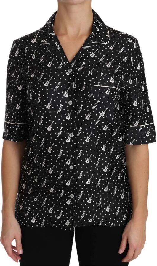 D&G Overhemd D&G Muziek Print Zijden Shirt Korte Mouwen Blouse