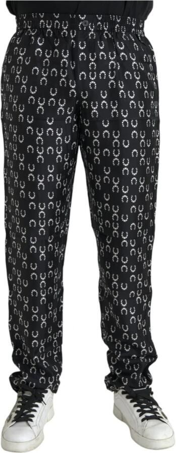 Dolce & Gabbana Zwarte Zijden Hoefijzerprint Broek Black Heren - Foto 5