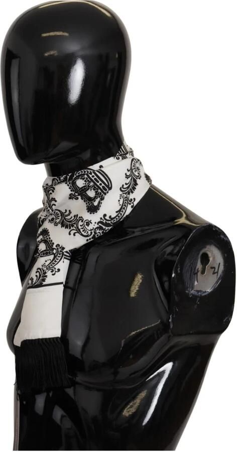 Dolce & Gabbana Witte Zijden Koninklijke Kroon Heren Wrap Sjaal Franje Sjaal White Dames - Foto 5