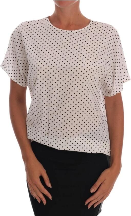 Dolce & Gabbana Zijden T-shirt Top met Polkadots White Dames