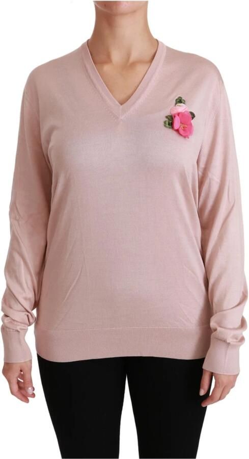 Dolce & Gabbana Pink Floral Embellished Pullover Silk Sweater Roze Dames - Foto 6