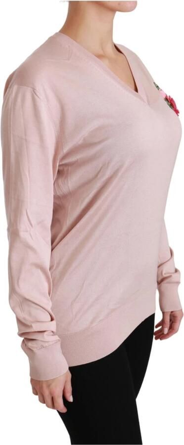 Dolce & Gabbana Pink Floral Embellished Pullover Silk Sweater Roze Dames - Foto 5