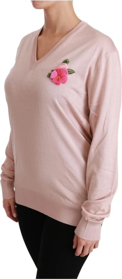 Dolce & Gabbana Pink Floral Embellished Pullover Silk Sweater Roze Dames - Foto 4