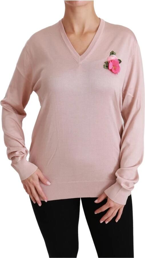 Dolce & Gabbana Pink Floral Embellished Pullover Silk Sweater Roze Dames - Foto 2