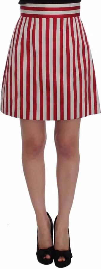 Dolce & Gabbana Zilver Rood Gestreepte A-Lijn Rok Red Dames