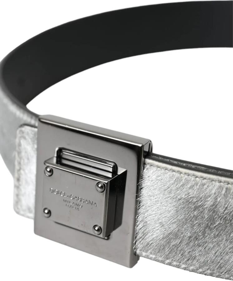 Dolce & Gabbana Zilveren Leren Riem met Metalen Gesp Gray Dames