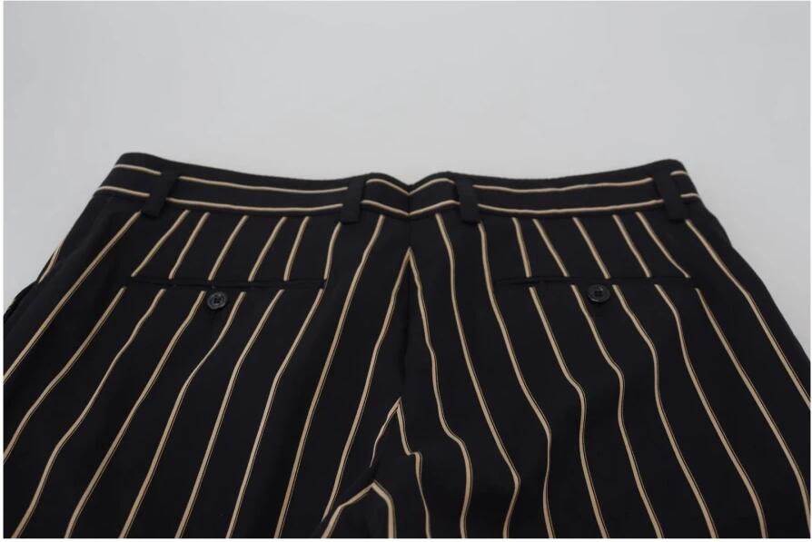 Dolce & Gabbana Zwarte Beige Gestreepte Katoenen Stretchbroek Black Heren