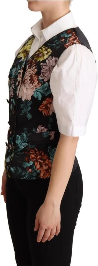 Dolce & Gabbana Black Jacquard Floral Waistcoat Vest Zwart Dames - Foto 3
