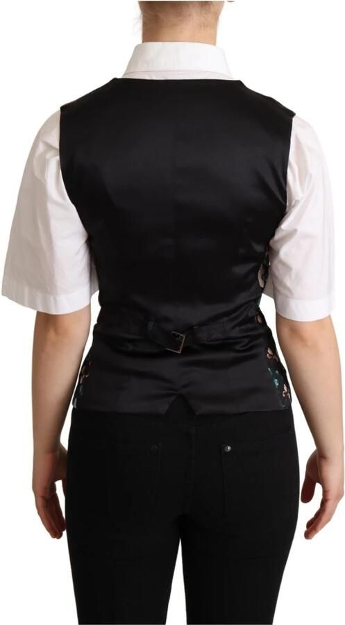 Dolce & Gabbana Black Jacquard Floral Waistcoat Vest Zwart Dames - Foto 2