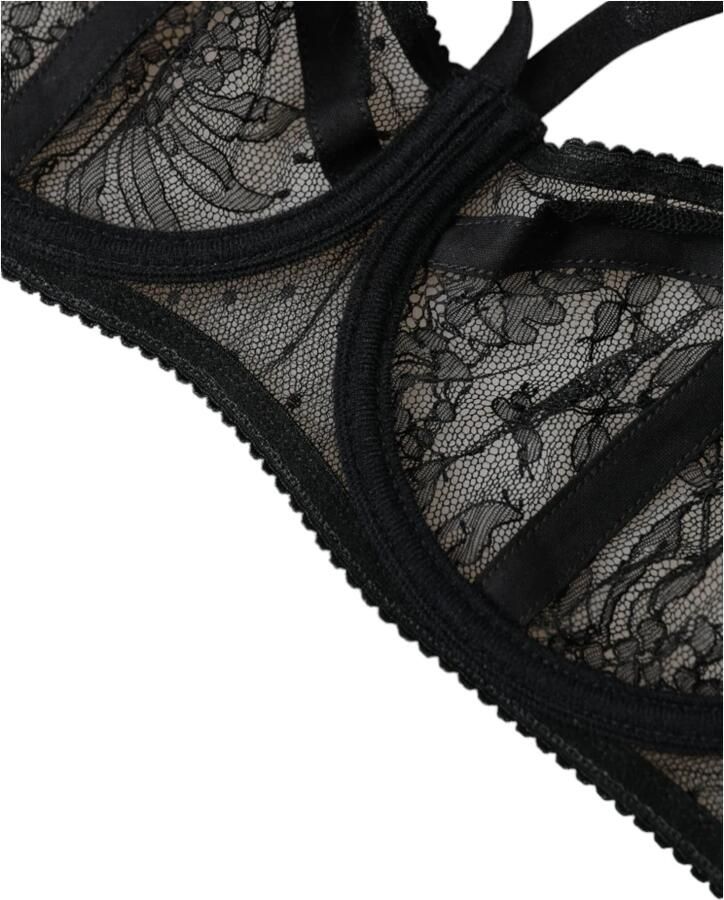 Dolce & Gabbana Zwart bloemen kant balconette ondergoed Black Dames