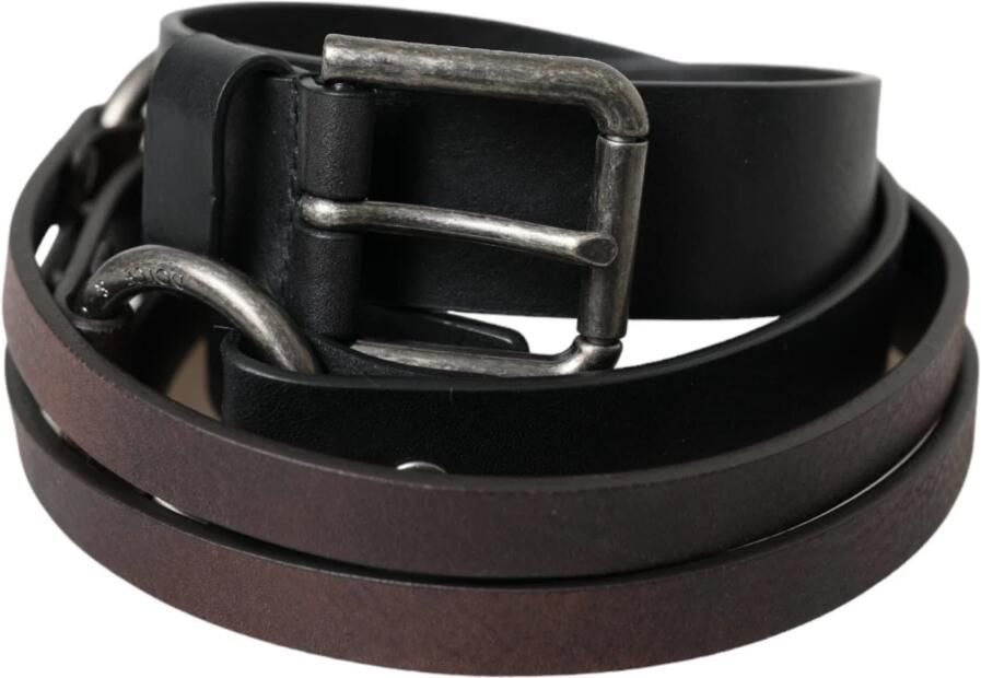 Dolce & Gabbana Zwart Bruin Lederen Zilveren Riem Black Heren - Foto 3