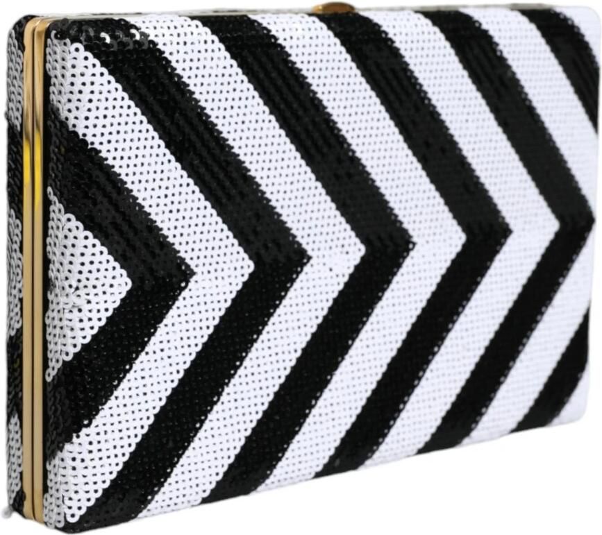 Dolce & Gabbana Zwart en wit frame clutch met gouden details White Dames