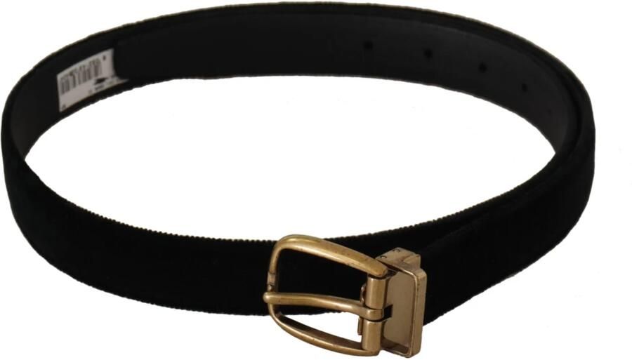 Dolce & Gabbana Zwart Fluweel Leren Riem met Goudkleurige Metalen Gesp Black - Foto 7