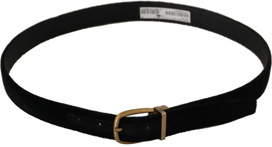 Dolce & Gabbana Zwart Fluweel Leren Riem met Goudkleurige Metalen Gesp Black - Foto 12