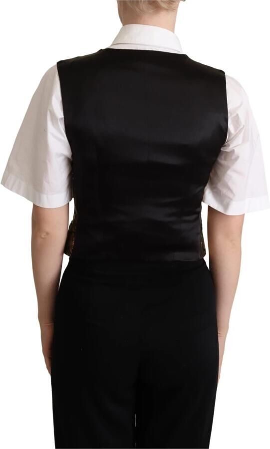 Dolce & Gabbana Luxe Zwart Goud Jacquard Zijden Vest Multicolor Dames - Foto 2