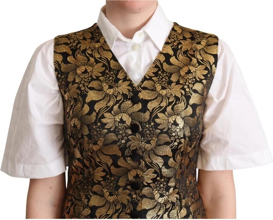 Dolce & Gabbana Luxe Zwart Goud Jacquard Zijden Vest Multicolor Dames