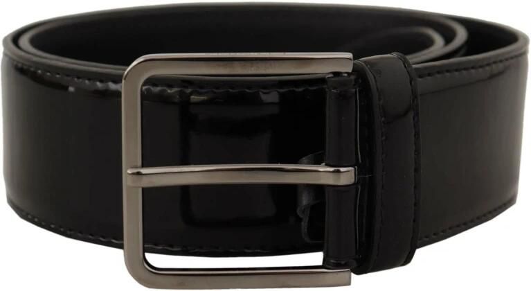 Dolce & Gabbana Zwart Patentleren Gesp Met Logo Gegraveerde Riem Black Heren - Foto 6