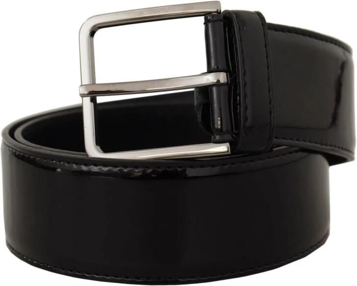 Dolce & Gabbana Zwart Patentleren Gesp Met Logo Gegraveerde Riem Black Heren - Foto 4
