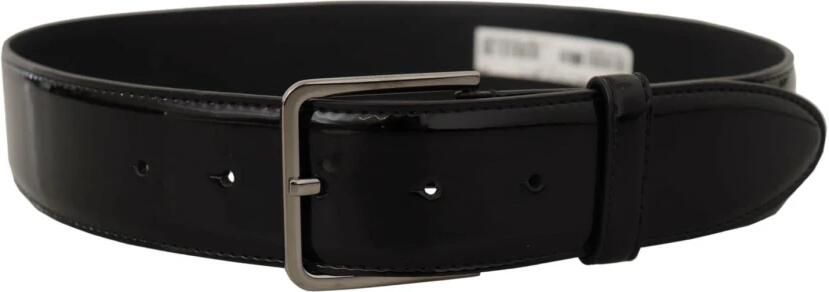 Dolce & Gabbana Zwart Patentleren Gesp Met Logo Gegraveerde Riem Black Heren - Foto 5