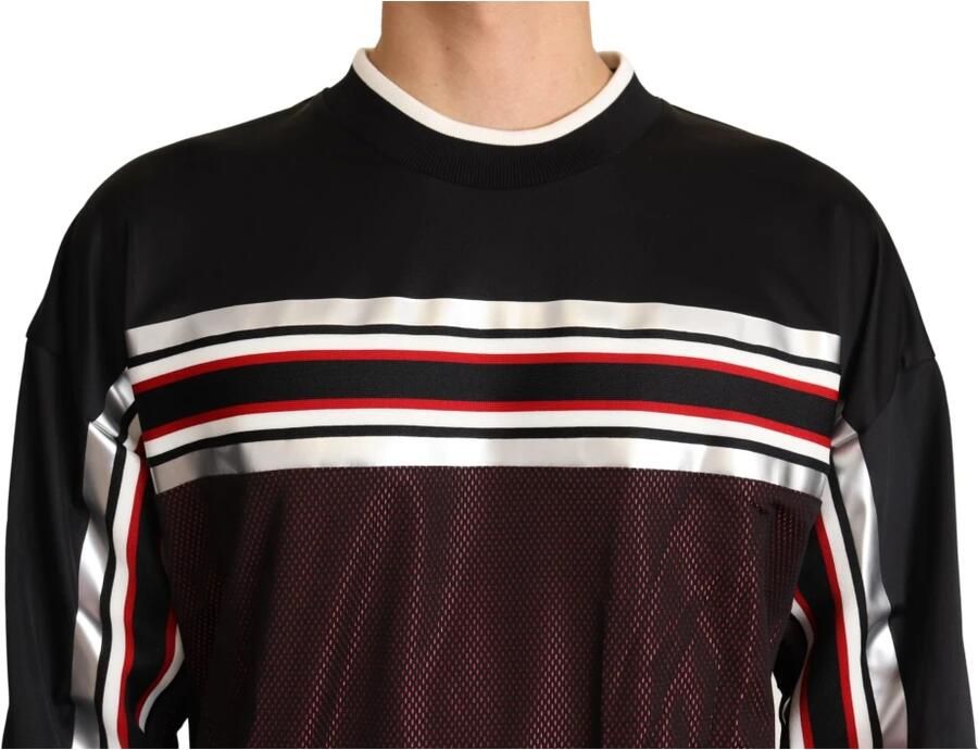 Dolce & Gabbana Zwart Rood Mesh Sport Pullover Crewneck Sweater Multicolor Heren