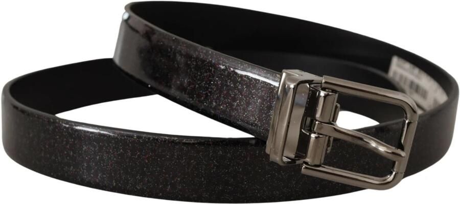 Dolce & Gabbana Zwart Vernice Puntinata Leren Zilverkleurige Metalen Riem Black Heren