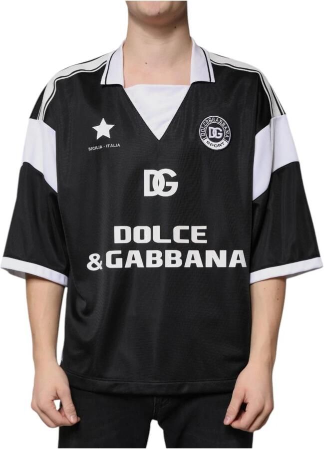 Dolce & Gabbana Zwart Wit Gekraagd Jersey T-shirt Black Heren
