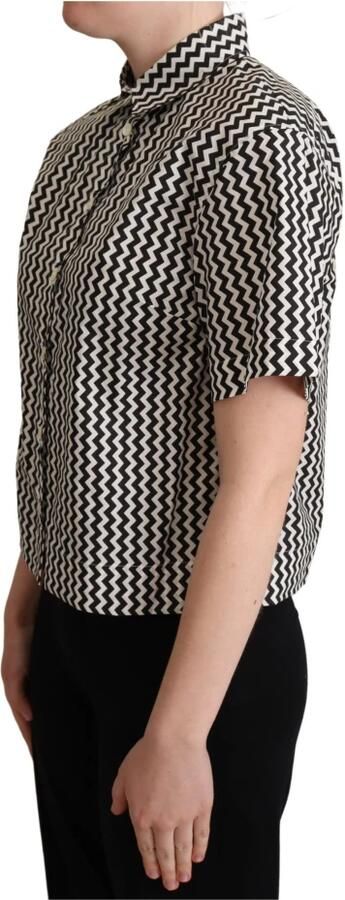 Dolce & Gabbana Dolce Gabbana Zwart Wit Zigzag Collar Cotton Top Shirt Zwart Dames - Foto 3