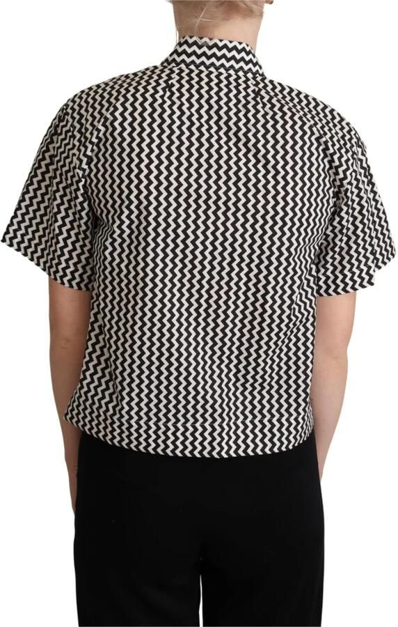 Dolce & Gabbana Dolce Gabbana Zwart Wit Zigzag Collar Cotton Top Shirt Zwart Dames - Foto 2