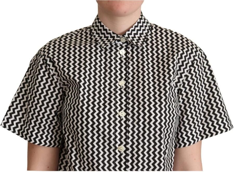 Dolce & Gabbana Dolce Gabbana Zwart Wit Zigzag Collar Cotton Top Shirt Zwart Dames