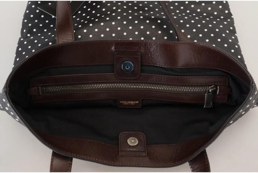 Dolce & Gabbana Zwart Witte Polka Dot Canvas Winkel Tote Tas Black Dames