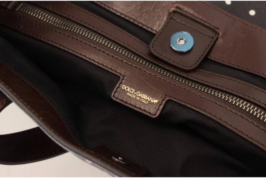 Dolce & Gabbana Zwart Witte Polka Dot Canvas Winkel Tote Tas Black Dames - Foto 2