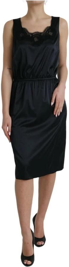 Dolce & Gabbana Zwart Zijden Kantdetail Midi Jurk Black Dames - Foto 5