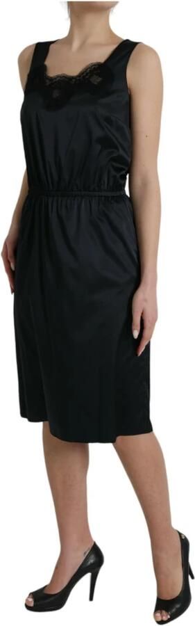 Dolce & Gabbana Zwart Zijden Kantdetail Midi Jurk Black Dames - Foto 3