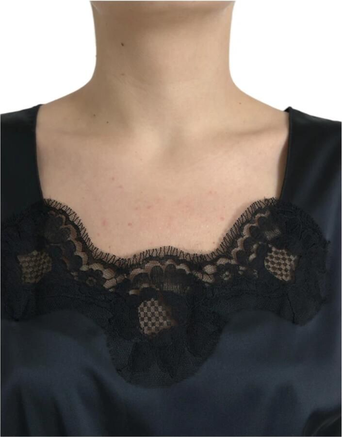 Dolce & Gabbana Zwart Zijden Kantdetail Midi Jurk Black Dames - Foto 2