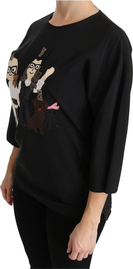 Dolce & Gabbana Zwart Zijden Stretch Top met Borduurwerk Black Dames - Foto 3