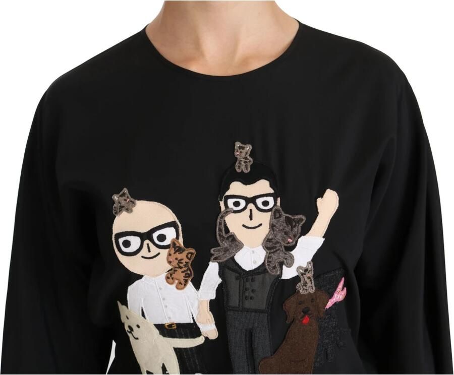 Dolce & Gabbana Zwart Zijden Stretch Top met Borduurwerk Black Dames