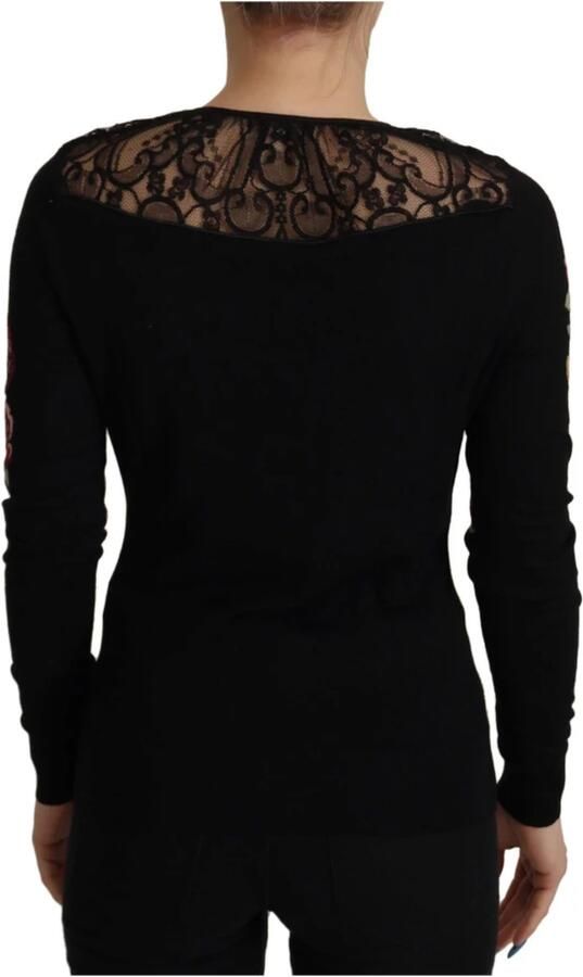 Dolce & Gabbana Black Silk Knit Roses Angel Pullover Sweater Zwart Dames - Foto 5
